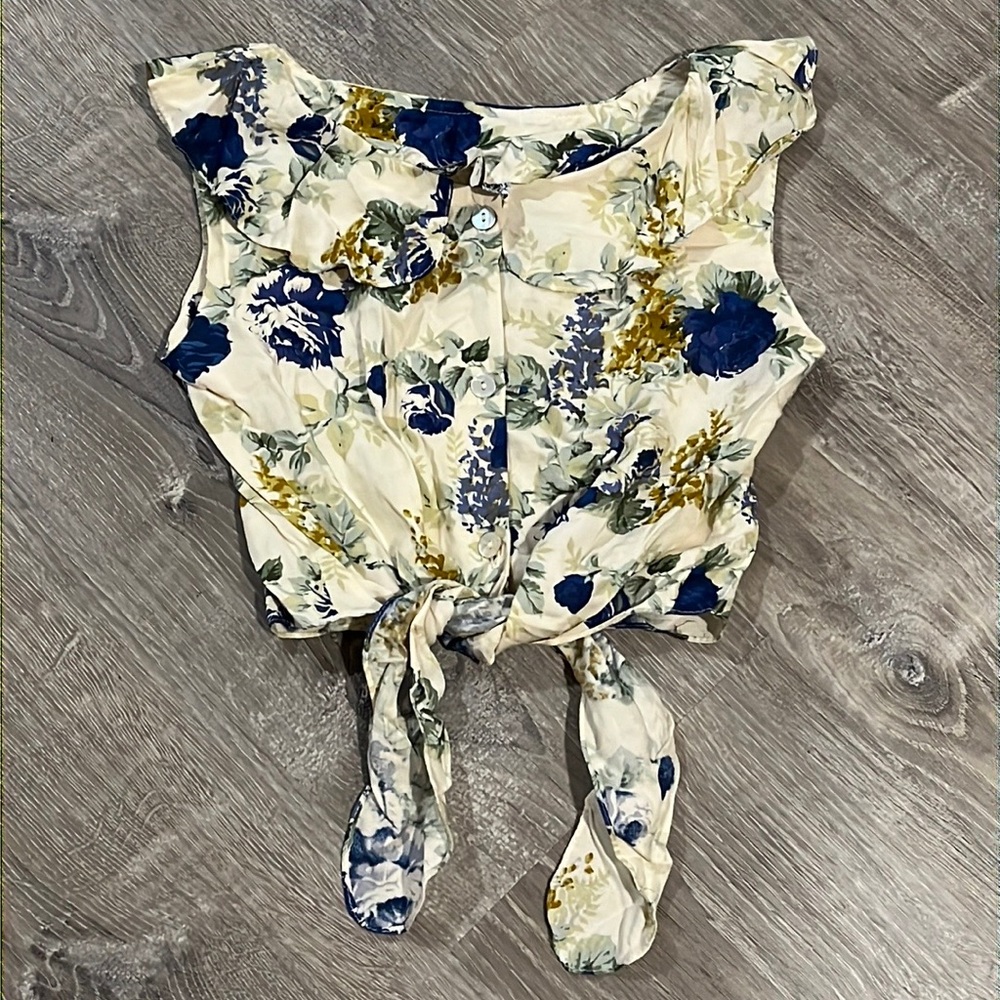 NEW TRUE VINTAGE 90's DEADSTOCK KIDS BUTTON DOWN CROP TOP WITH TIE FLORAL